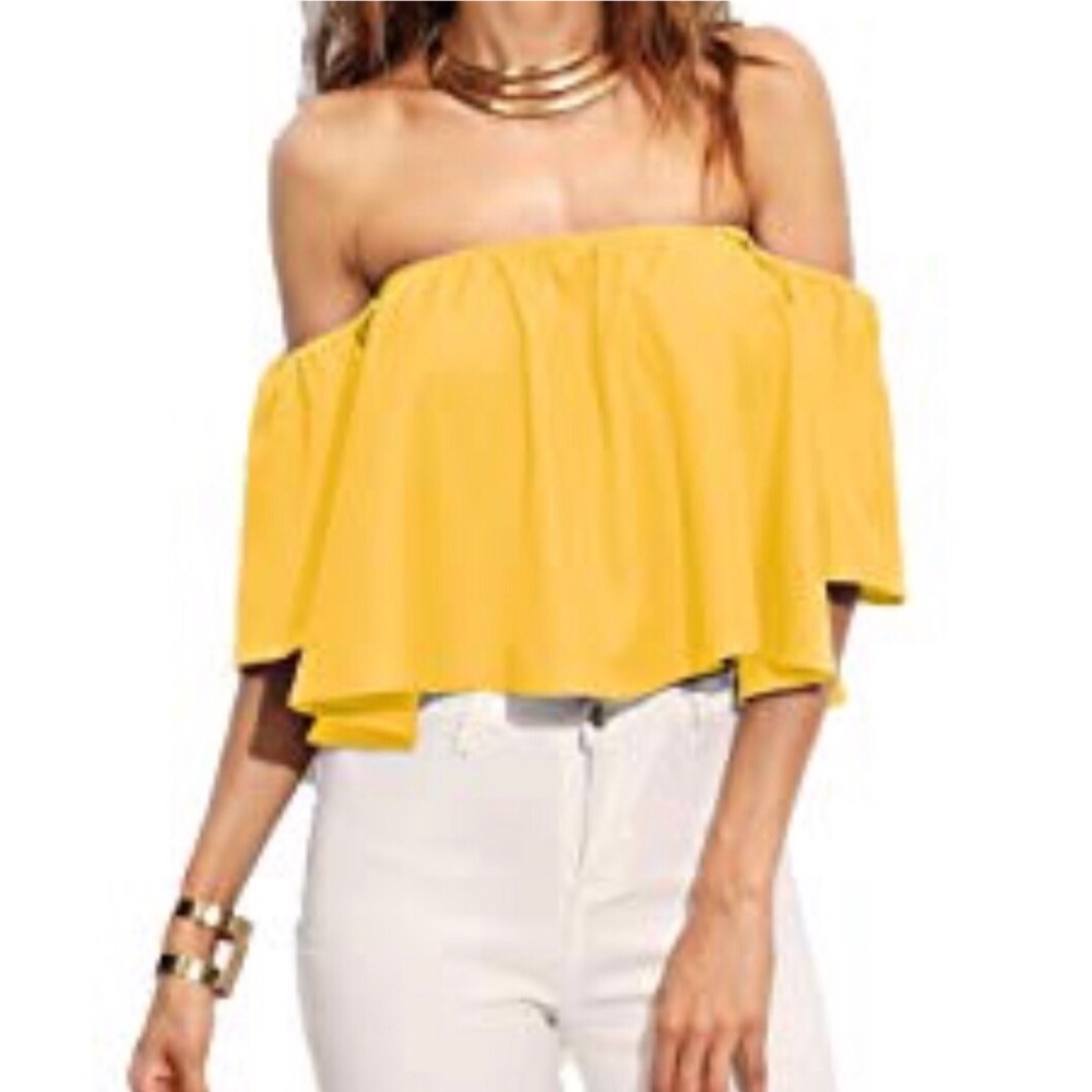 Yellow Off The Shoulder Crop Top!